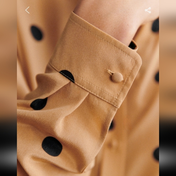 Sezane Ann Tan Polka Dot 100% Silk Button Down Shirt - Picture 5 of 7